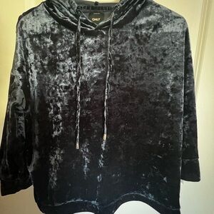 ONLY Midnight Black Velvet Hoodie